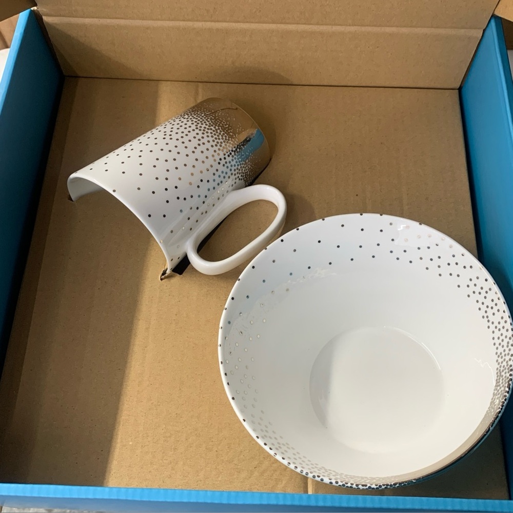 Nambe 4 Piece Set Platinum Bone China Dinnerware Tilt Dazzle New